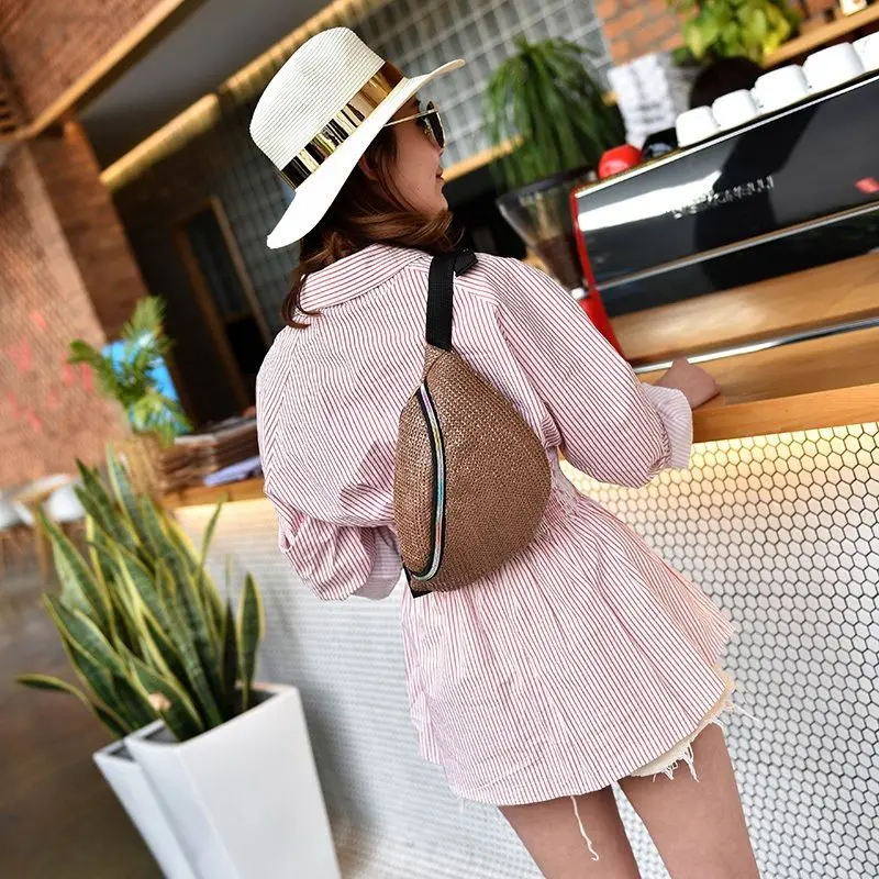 حار نسج القش الخصر حزم المرأة الخصر حزام حقيبة حقيبة الحقيبة عارضة حقيبة صدر للرجال Crossbody حقيبة