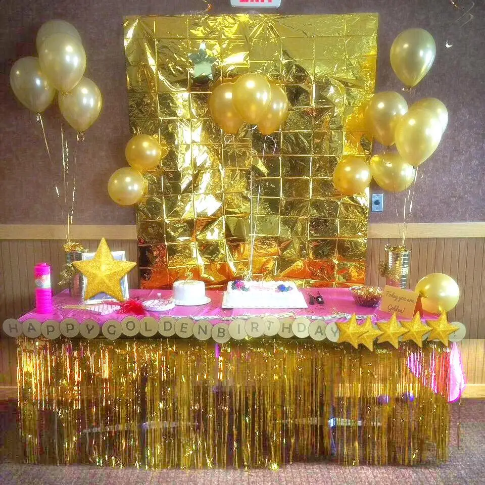 

QIFU Gold Foil Fringe Table Skirt Metallic Tinsel Curtain Silver Tassel Garlands Wedding Party Decoration Birthday Party Decor