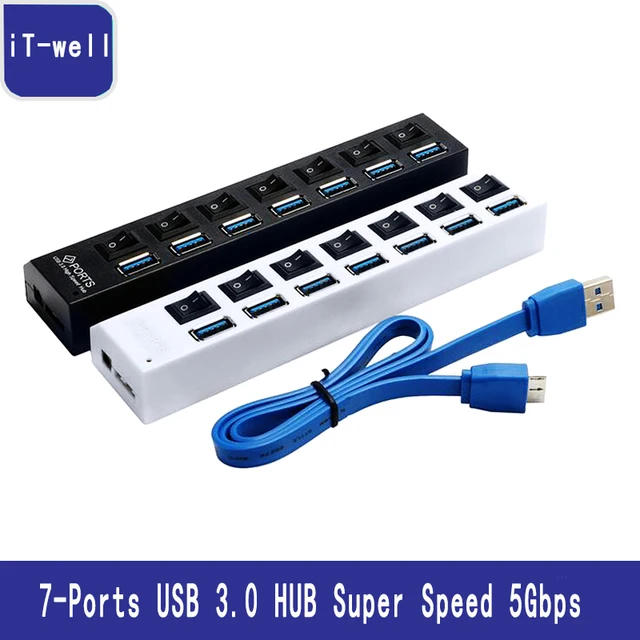 Best Value iT-well 7Port USB 3.0 HUB Super Speed 5Gbps Mini USB HUB 3.0 USB Splitter With On/Off Switch PC Computer Peripherals Accessories Best Value iT-well 7Port USB 3.0 HUB Super Speed 5Gbps Mini USB HUB 3.0 USB Splitter With On/Off Switch PC Computer Peripherals Accessories
