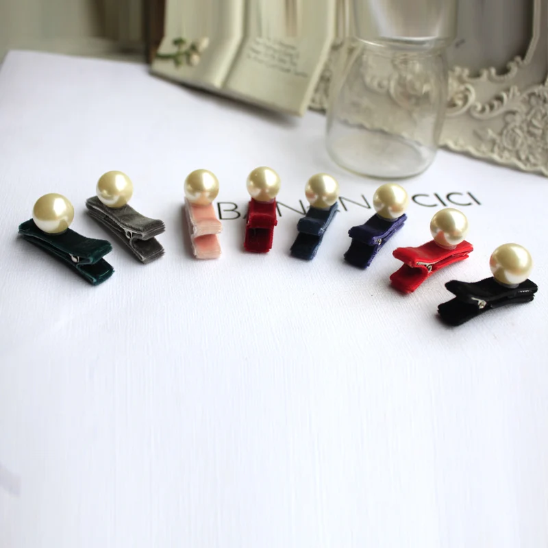 40pcs Velvet Hair Clips PEARL Mini Velvet Hair Clip Non Slip Infant Barrette Vintage Girls Fleece Toddler Grip Headwear