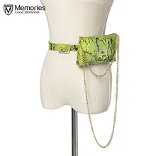 Neon Green Fashion Snake Print Belt Bag Women Serpentine PU Leather Waist Bags Female Fanny Pack