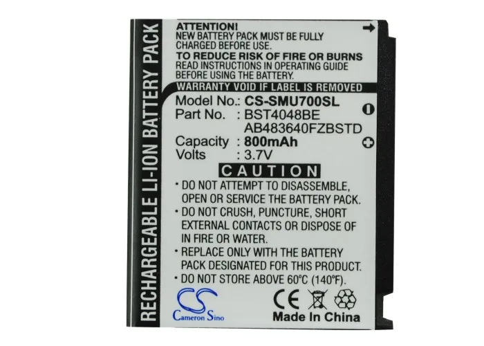 

Cameron Sino 800mAh Battery BST4048BE, AB483640CU, AB603443CE for Samsung GT-S5230, A501, SGH-A801, A811, G800, G808, L870, U700