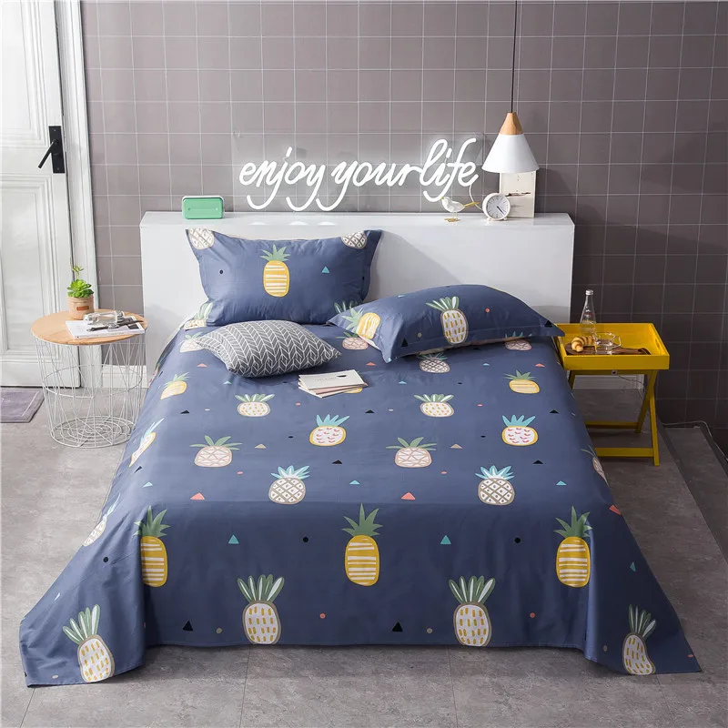 Color Pineapple Pattern 1PC 100 Cotton Bed Sheet King Flat Sheet Soft