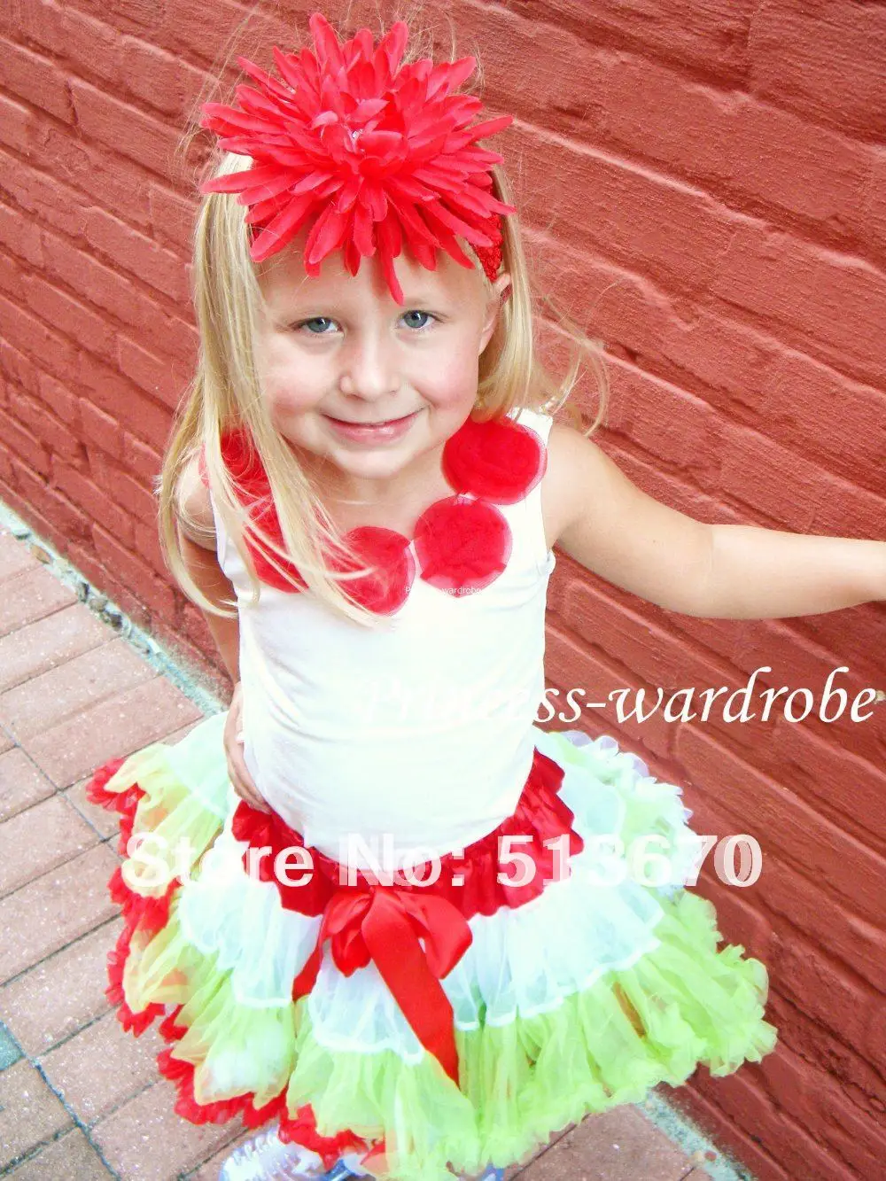 

Red White Green Pettiskirt with MatchTank Top with Red Rosettes MAM27