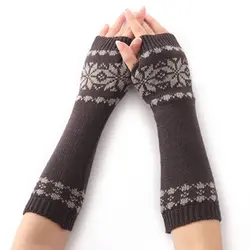 Гетры для рук для Для женщин вязаная подарок для девочек Зимние перчатки длинные перчатки без пальцев, рисунок со снегом