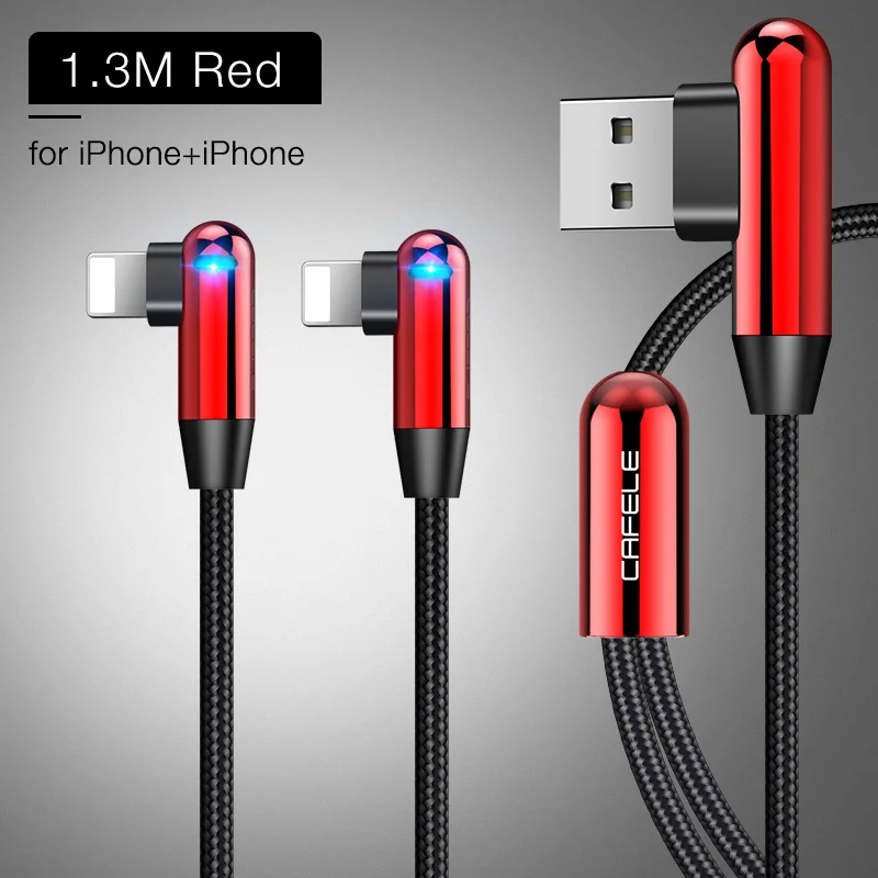 CAFELE 3 в 1 светодиодный светильник L изгиб зарядка USB кабель для iPhone Xr X huawei samsung Xiaomi sony локоть зарядный кабель для IOS 12 11 10 - Цвет: LL Red