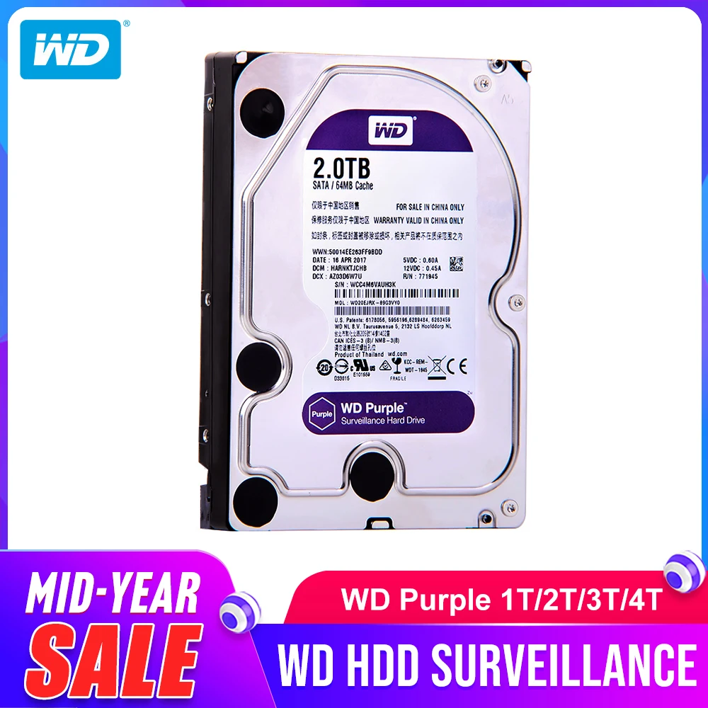  Western Digital WD Purple HDD 1TB 2TB 3TB 4TB SATA 60 Gb/s 35 