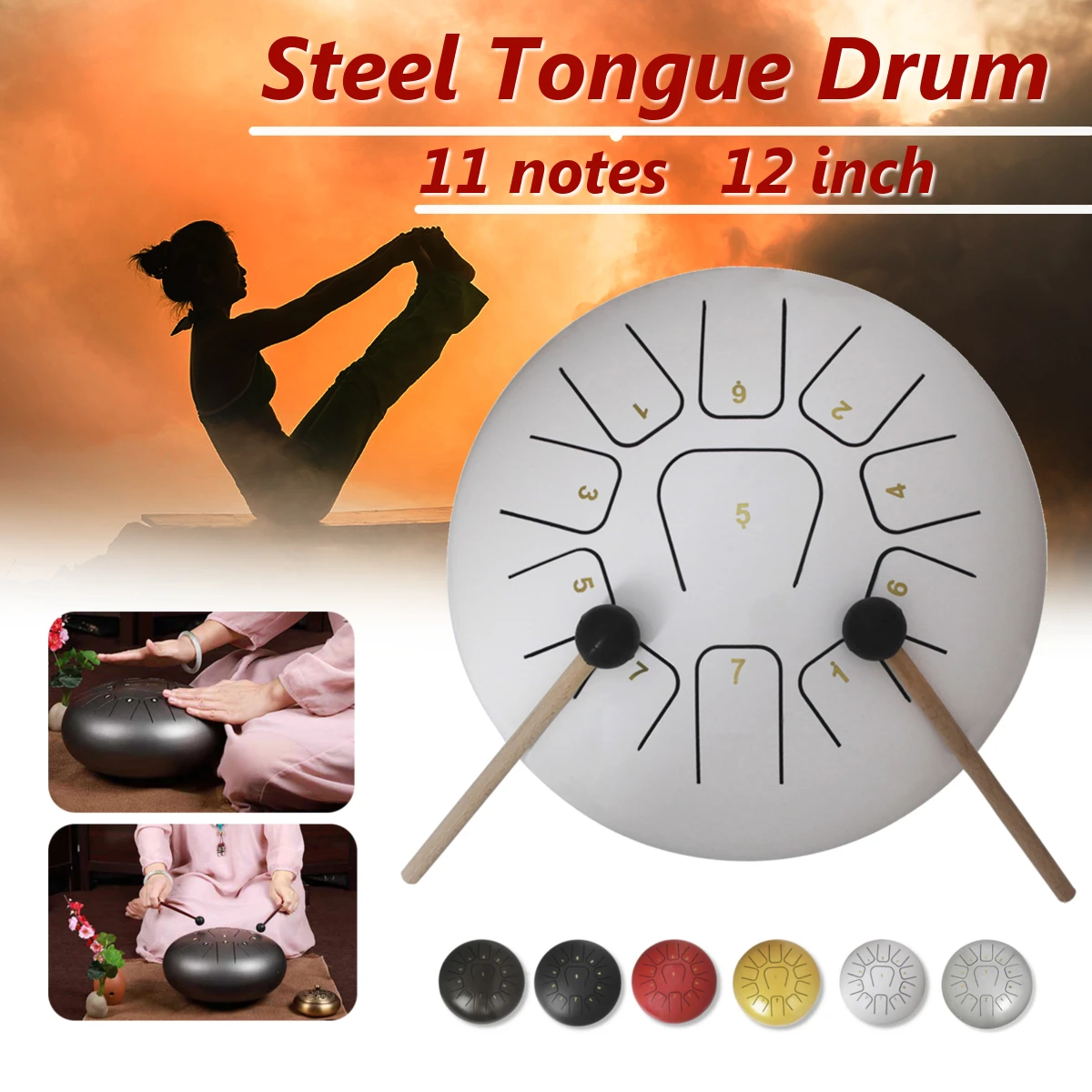 

Large 12'' Steel Tongue Drum 11 Notes Handpan Drum Tankdrum Instrument With Mallets Storage Bag Instrument Gift for Kids Friends