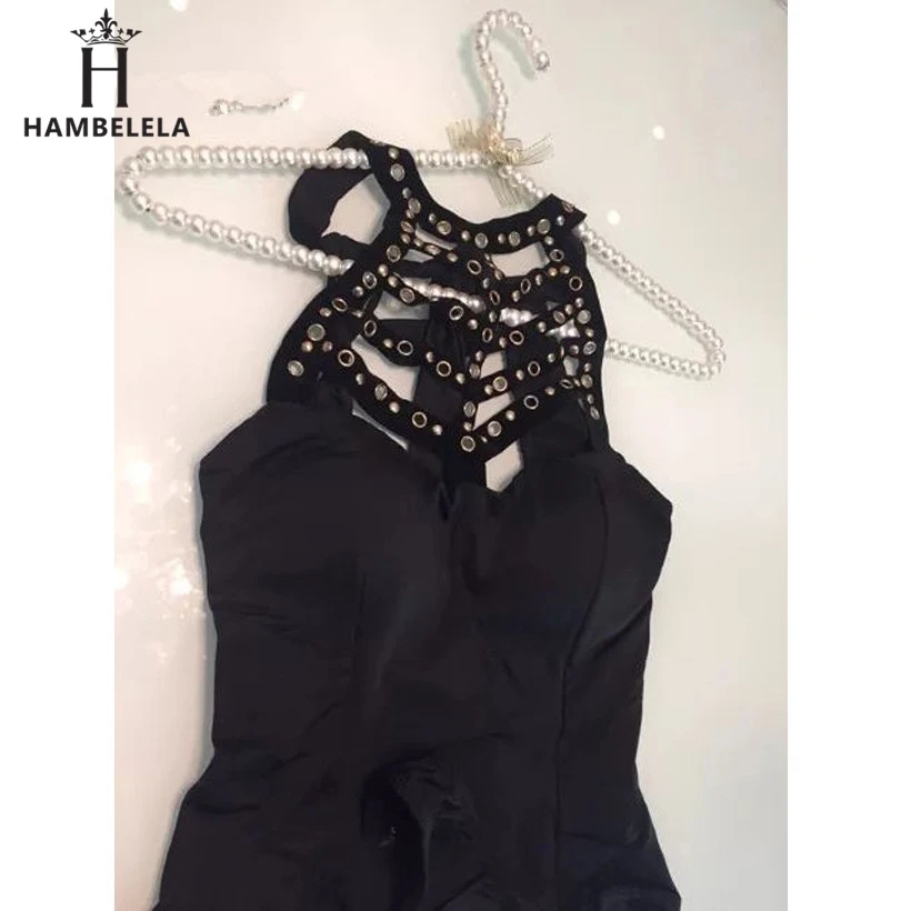 HAMBELELA Sexy Bandage Club Party Women Bodysuits Hollow Out Rivet Skinny Romper Solid Fashion Summer Party Club Bodysuits 2018 (1)