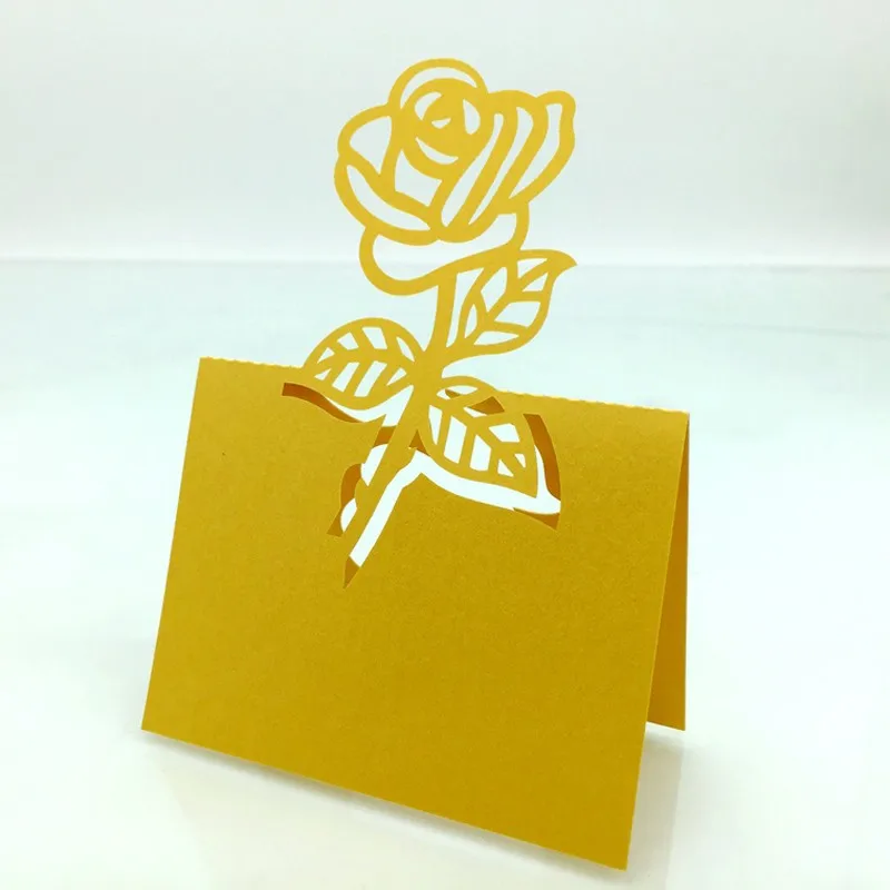 

100pcs Laser Cut Gold Rose Wine Wedding Party Guest Name Mark Paper Cards Favors Laser Cut Place Cards Table Decoration DIY