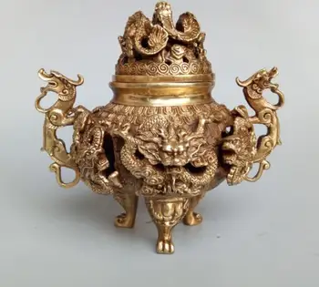 

Fine antique copper incense burner antique copper incense burner Qing Qianlong Panlong Kowloon Kowloon censer