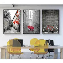 Скандинавский простой красный велосипед Холст Картина с башней постер с ландшафтом картины для гостиной картинка для Декорации стен