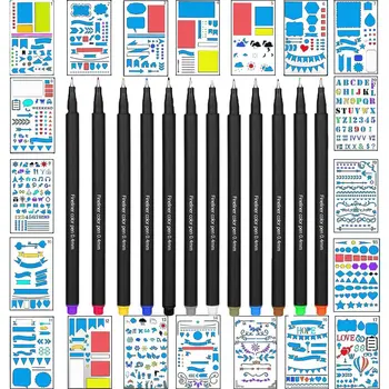 

Journal Stencil Set for Journal Notebook Diary Scrapbook 20 pieces DIY Drawing Stencils lettering 10 Color Journal Pens