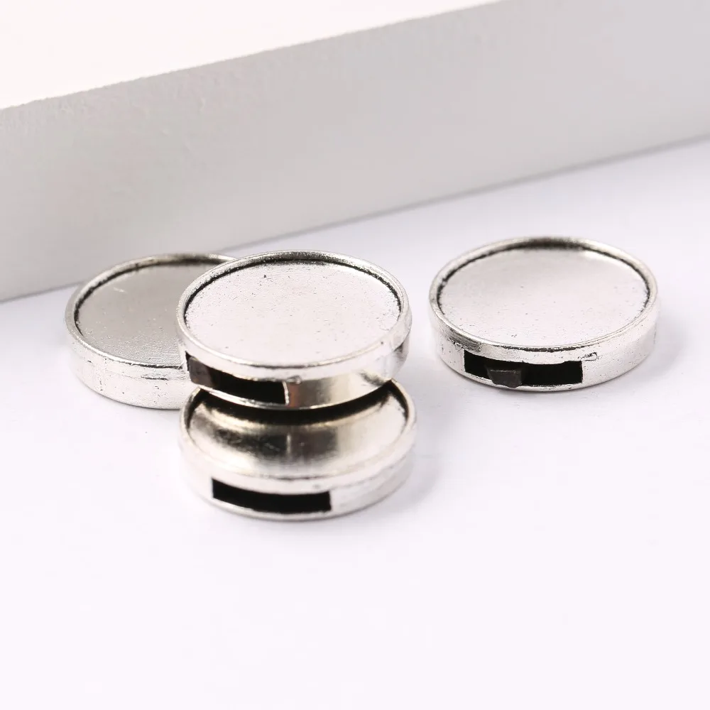 

reidgaller 10pcs antique silver 20mm slider cabochon base settings diy flat leather bracelets blanks for jewelry making