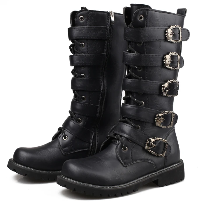 Fivela Masculino Zapatillas Dos Botas Motocicleta Sapatos Homens Hombre Punk Metal De Rock Do Combate Deprtivas Couro Militar 2017 p40zz