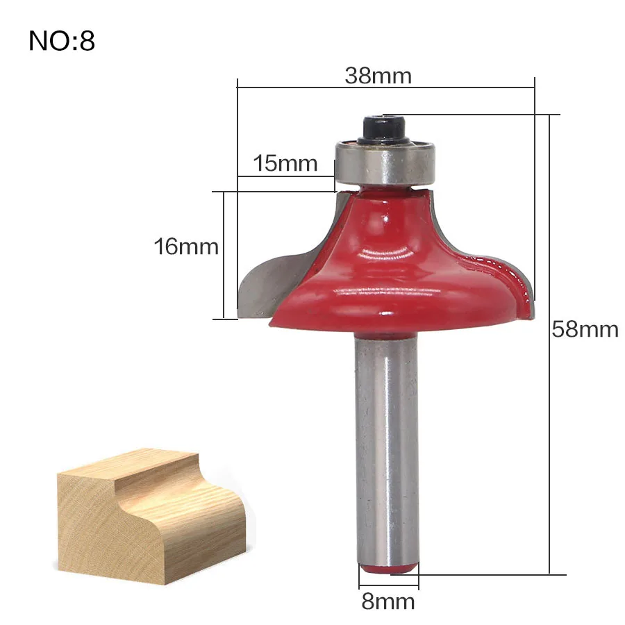 1 шт. 8 мм хвостовик древесины фрезы прямой концевой фрезы триммер очистки заподлицо отделка угловая круглая бухта коробка биты инструменты фрезерные Cutte - Длина режущей кромки: NO8