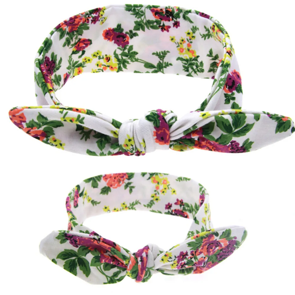 

2pcs Mother Daughter Rabbit Ears Bowknot Headband Mother & Girl Cotton Stretch Cute Headwrap Headband Headwear