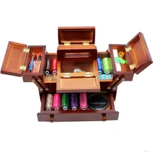 Natürliche holz nähkästchen Polyester nähgarn Hand Stricken Patch Organizer aufbewahrungsbox sewing fall mit zubehör