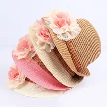New Fashion Baby Girls Children Kids Summer Flower Sun Adumbral Straw Hat Beach Cap Kids Gift 51 cm 5-12T