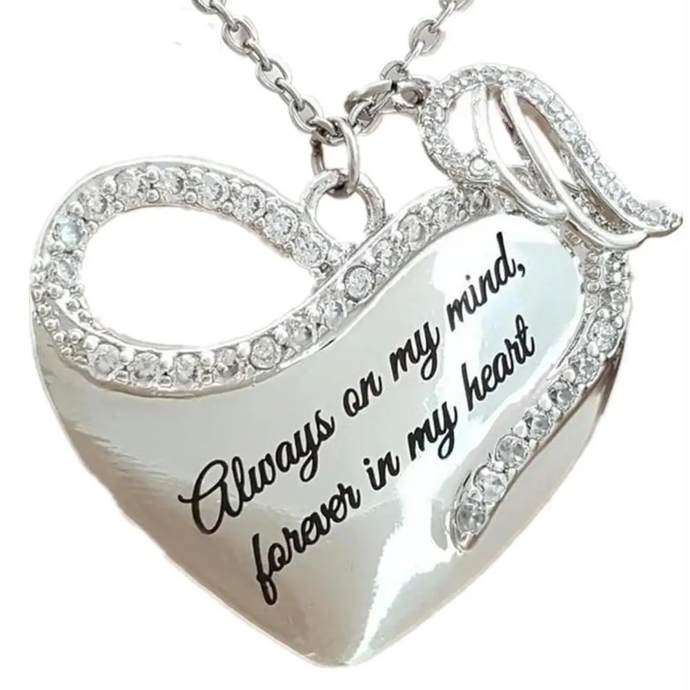 

JEPHNE Sanctity Angel Wing Necklace Always on my mind,Forever in my Heart Memorial Necklace Bereavement Gift - Keepsake Jewelry