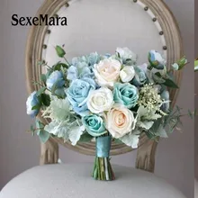 Новое поступление светло-голубой Свадебный букет искусственных цветов Свадебные цветы buque de noiva невесты Свадебный букет