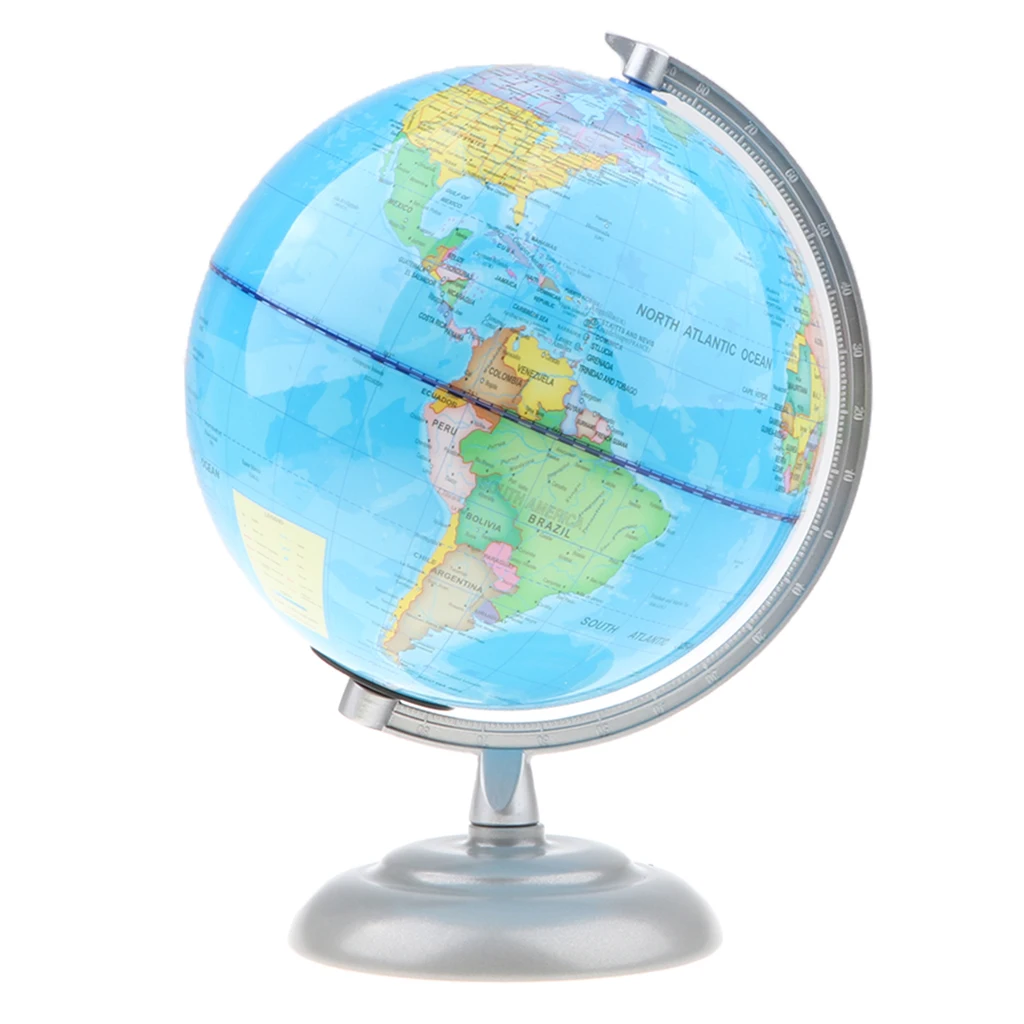 20cm Metal Base ABS Geographical World Map Globe Desktop Ornament with Light Great gift for children or adults 