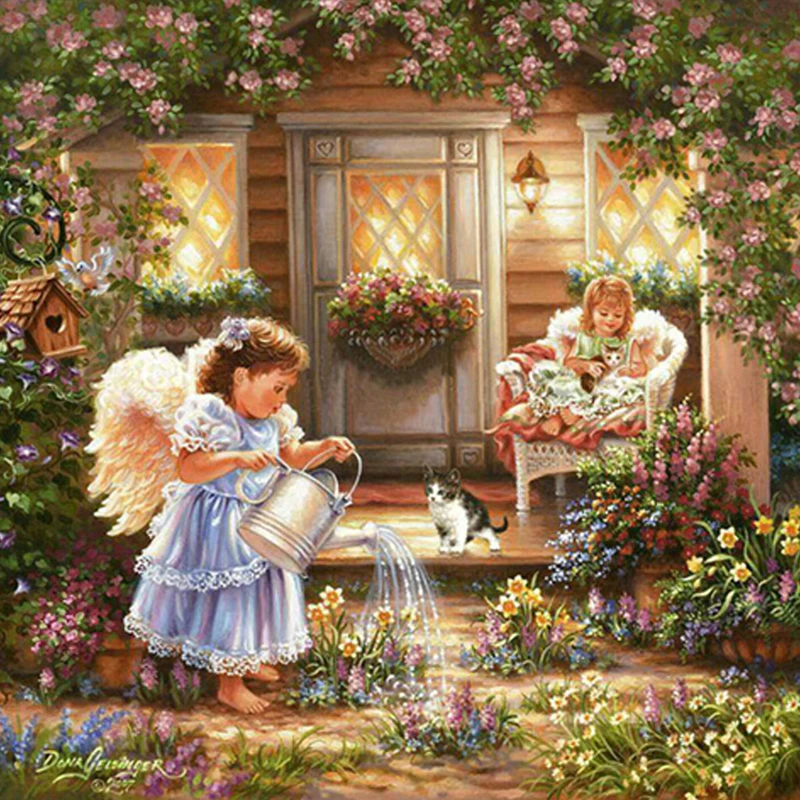 GLymg Diy Diamond Embroidery Angel Watering Flowers Rhinestones Embroidery Diamond Painting Cross Stitch Full Square Home Decor