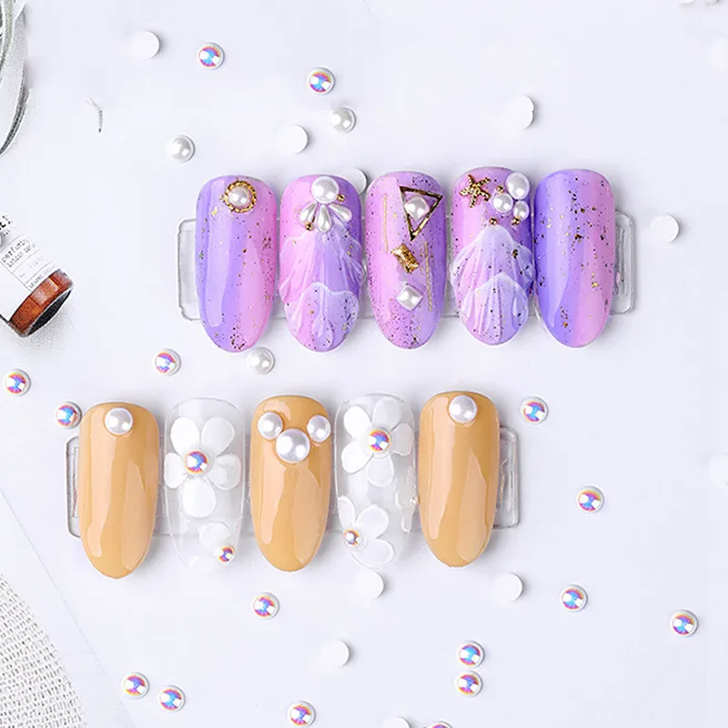 

Nail Semicircle Pearl Korean Flat White Pure Color Shaped Pearl 21 Nail Sticker Diamond Pearl Jewelry
