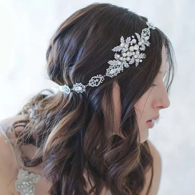 Hot European Hair Accessories Pearl Crystal Head Chain Headpieces With Ribbon Rhinestone Bridal Wedding Leaves Headband Hot European Hair Accessories Pearl Crystal Head Chain Headpieces With Ribbon Rhinestone Bridal Wedding Leaves Headband