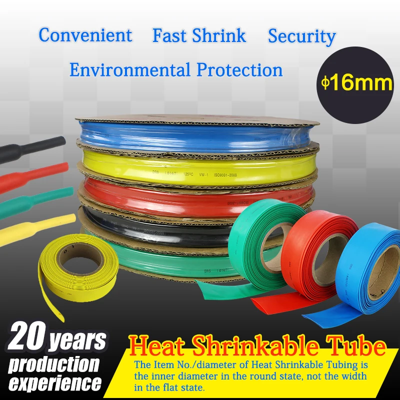 Free Shipping 1Meter/lot 16mm 21 Heat Shrink Tube Tubing Wrap
