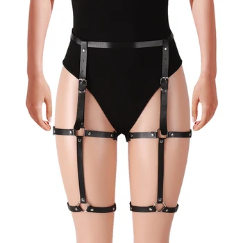 

Womens Leather Harness Garters O-Ring Cage Waist Suspender Belt Fetish Punk Goth Rave Adjust Body Bondage Sexy Lingerie
