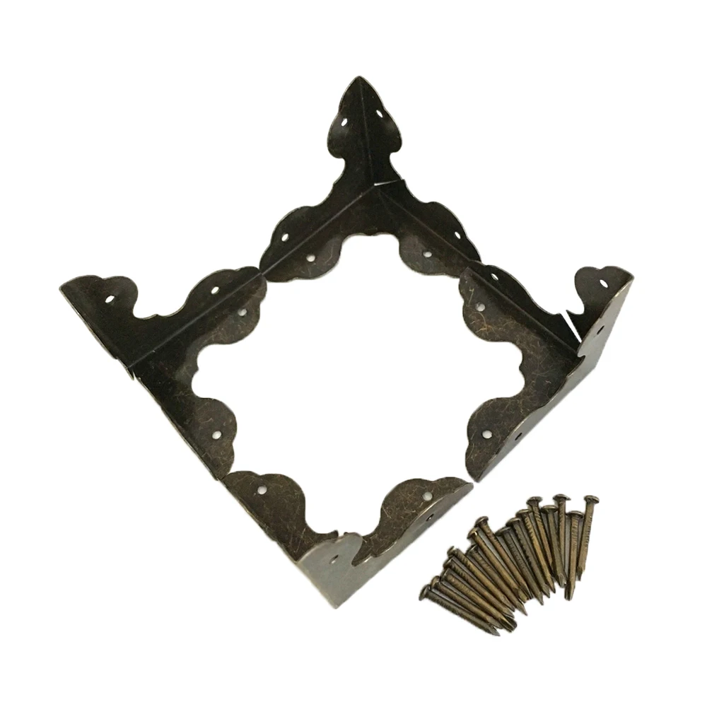 4Pcs Antique Metal Corner Protector Furniture Corner Protectors Guards Vintage Decorative Box Desk Edge Covers
