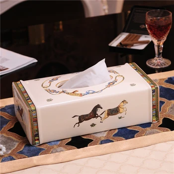 

Tissue box ceramic horse 10" Tissue box European ceramic removable tissue boxes Living room decoration