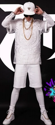 S-4XL Для мужчин мода певица Повседневная рубашка DJ вечерние платье Корея же белый марли 3D вышивка костюмы для хип-хопа комплекты из 3 предметов - Цвет: 3 pieces