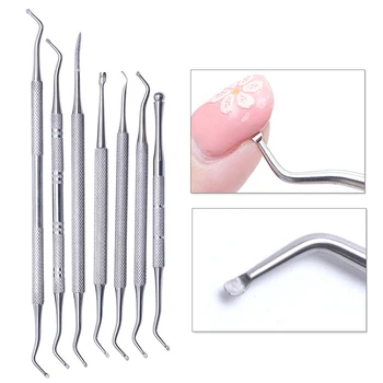 

7Pcs/set Nail Art Portable Care Professional Spoon Stainless Steel Cuticle Pusher Dual-end Remover Cleaner Pedicure Dead Skin
