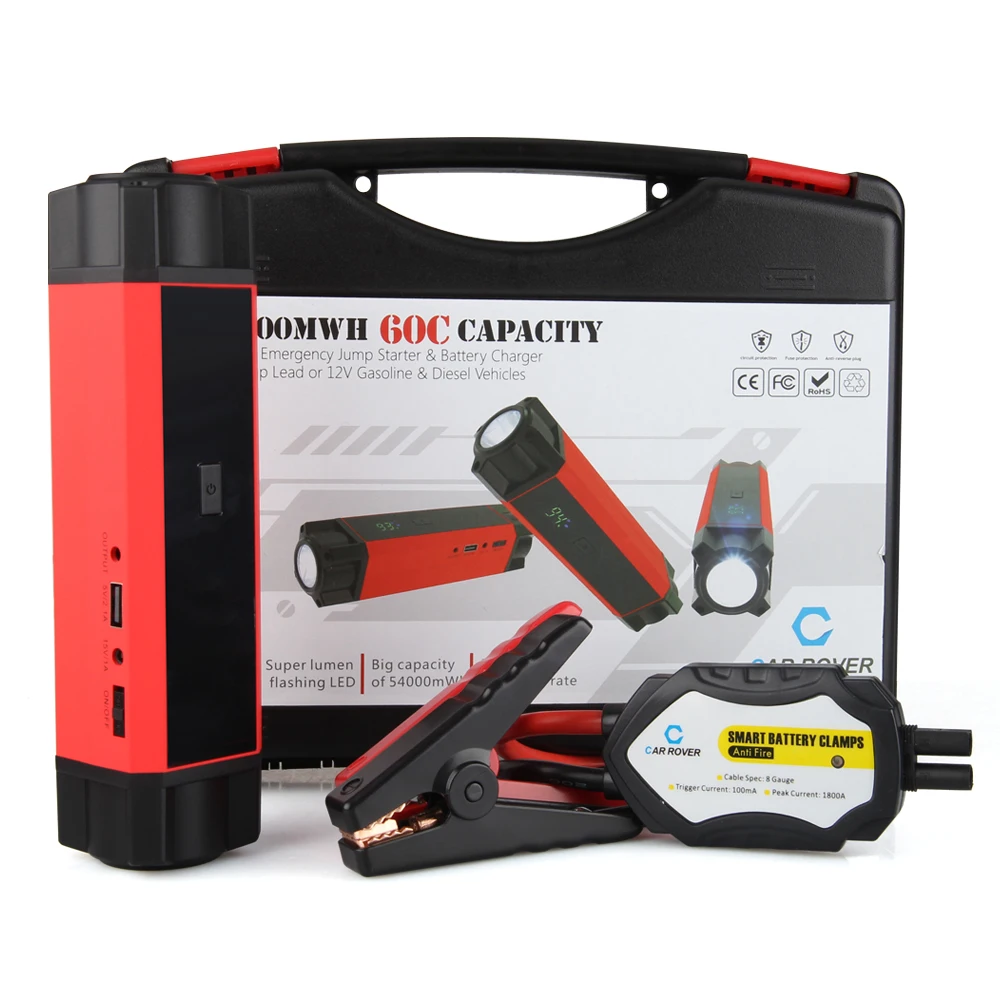 

Car Rover 54000mWh 1000A Peak Current for 6.0L Petrol 3.0L Diesel Car Jump Starter Emergency Power Bank Car Battery 14800mAh