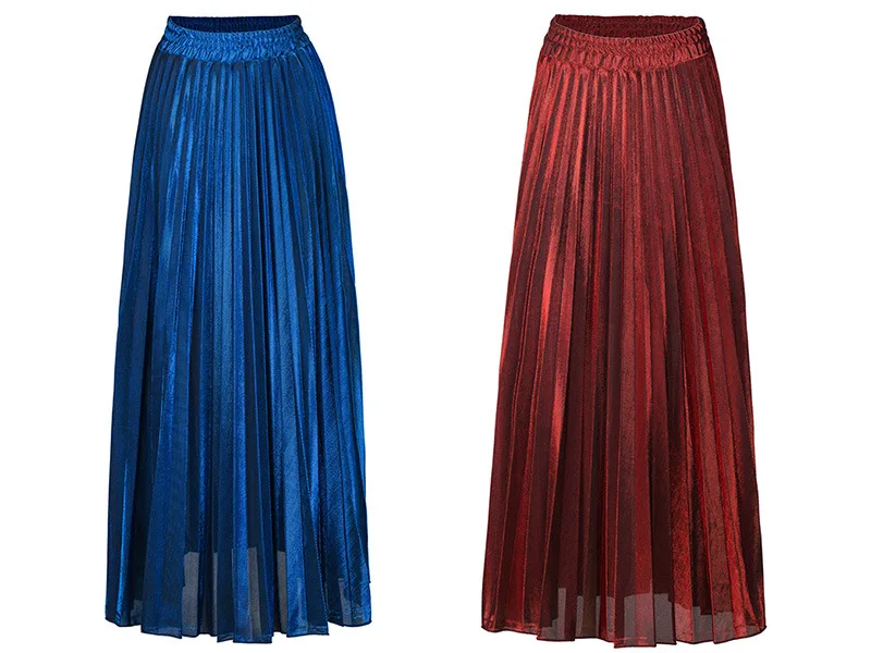 2019 весна новый стиль плиссированные Женская юбка с тяжелым металлическим цвет высокое качество плиссированные