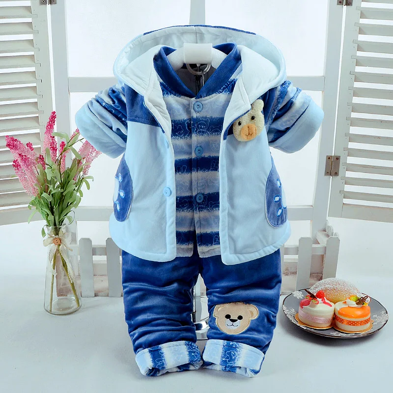 

Winter Autumn Infant Baby's Sets Cute Bear Style Add Cotton-Padded Thick Clothes Suits 0-6M Newborn Baby 3 Pcs/Set High Quality
