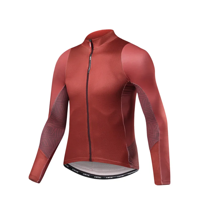 Santic мужские летние с длинным рукавом Велоспорт Джерси Топы дорога горный велосипед одежда рубашка Pro велосипедная одежда Maillot Ciclismo - Цвет: Красный