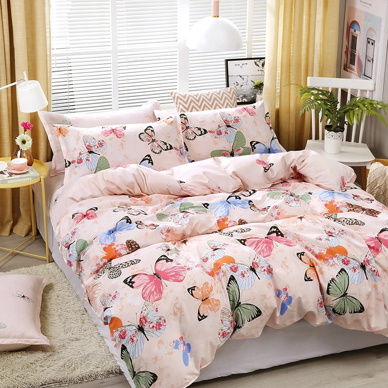 A30 розовый Постельное белье высокое качество с рисунком «бабочки» кровать подкладки: пододеяльник, простынь, наволочки для подушек, крышка, 4 штуки/набор шт./компл