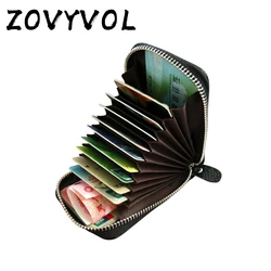 ZOVYVOL Unisex Genuine Leather Zipper Credit Card Holder ID And Credit Card Holders 11 Color Blocking Wallets With RFID  2021