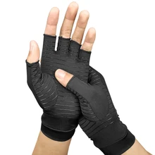 1 пара медное покрытие полиэфирное волокно+ спандекс компрессионные перчатки Спорт Половина пальца женские мужские боли восстановление перчатки