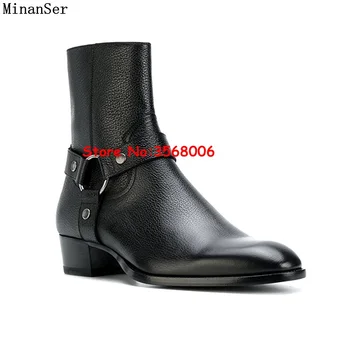 

Best-selling Real Leather Black Zipper Round Toe Men Motorcycle Boots Original Leather Man Chelsea Boots Shoes Big Size 46