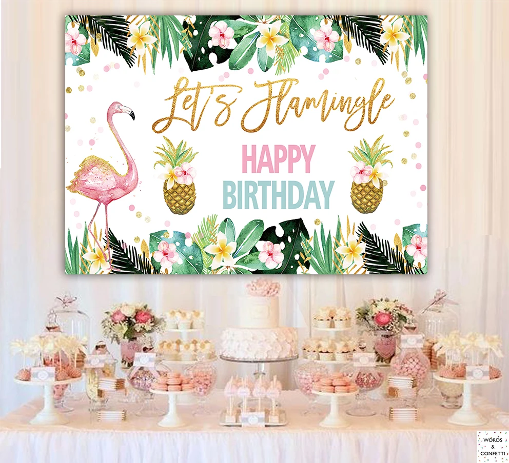 

Let's Flamingle Party Backdrop Hawaiian Tropical Birthday Photography Background Cake Table Decorations Bridal Baby Shower deco