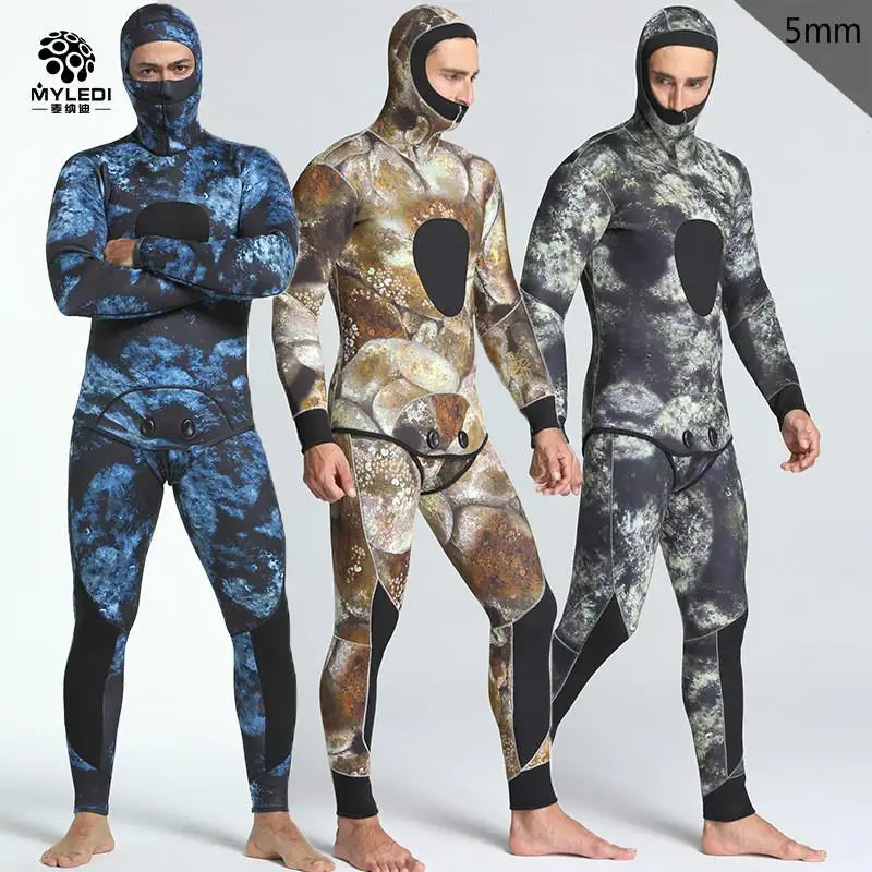 Mens 5mm wetsuit camouflage two pieces of men