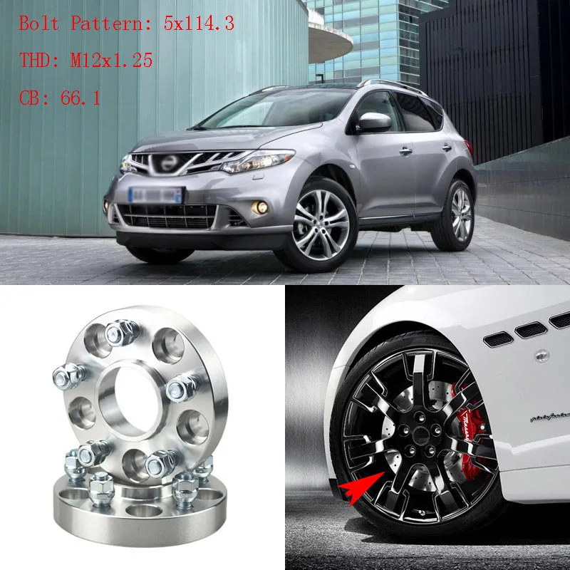 

4pcs 1" Wheel Spacers Adapters 5 Lug 5x4.5"/5x114.3-12x1.25 Studs For Nissan Murano 2011+