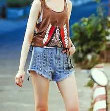 Vintage Rivet High Waist Denim Shorts Women Tassel Short Jeans Punk Sexy Hot Summer Fashion Short Pants mf1001
