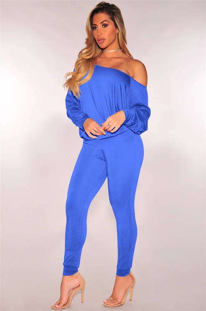 Женские комплекты из двух предметов женский весенний костюм с открытыми плечами сексуальный комплект из двух предметов Топ и штаны модная одежда размера плюс женская одежда - Цвет: 2254 blue