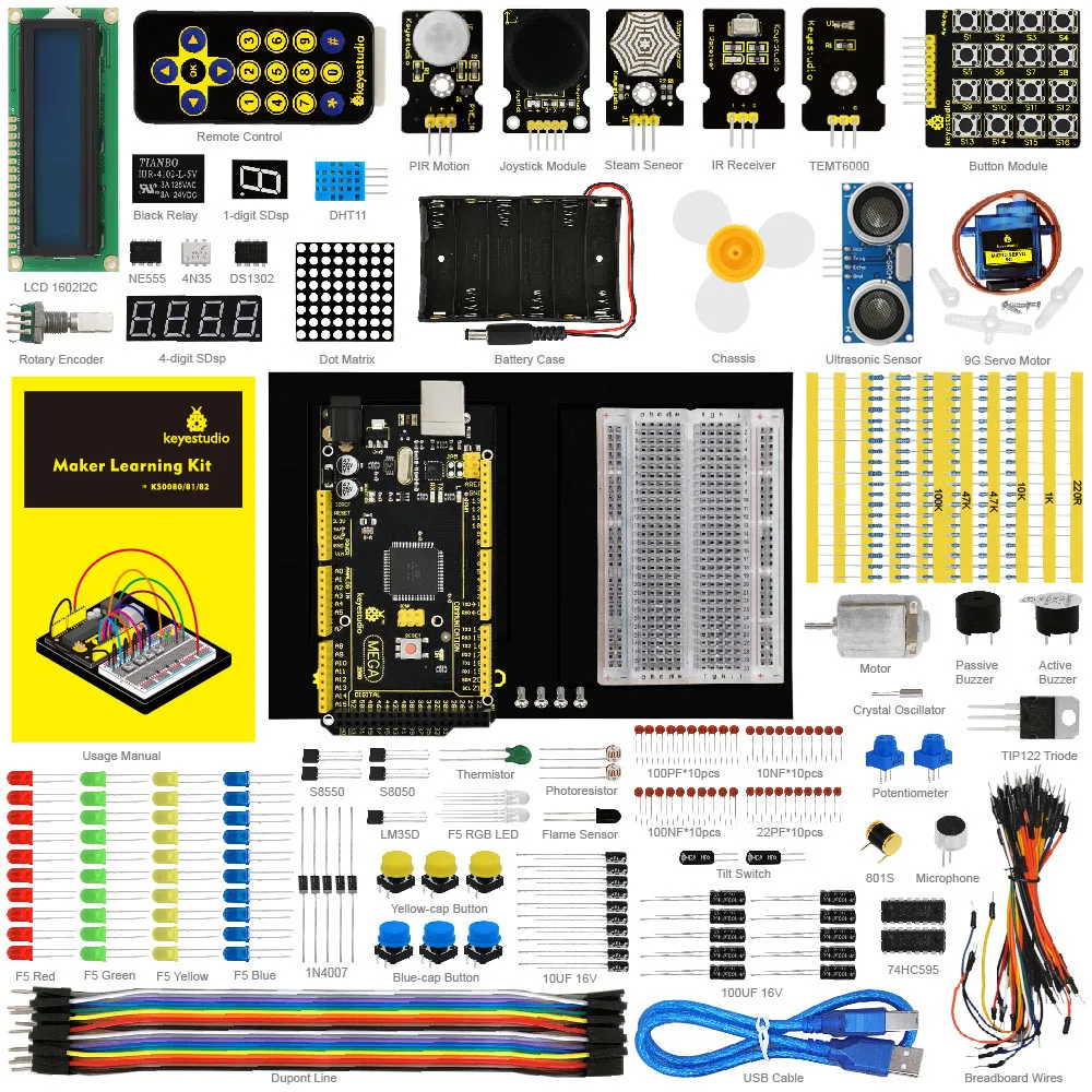 Keyestudio Maker Starter Kit For Arduino Education Project MEGA 2560 R3 User Manual 1602LCD Chassis PDF