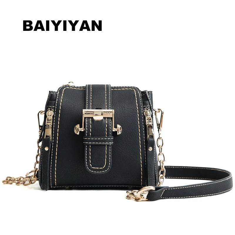 

New arrival Vintage Metal Chain Bucket Bag PU Leather Luxury Handbag Women's Hasp Small Bag Retro Shoulder Bag
